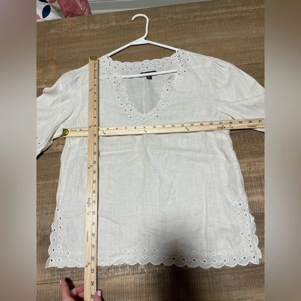 J. Crew Elegant linen Cream Lace Trim Blouse